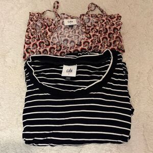 CAbi- BUNDLE! 2 Tops- 1 Printed Tank + 1 Long Sleeve Striped Shirt- Size Small